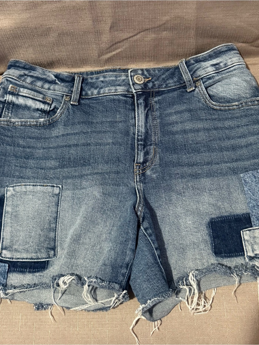 Maurices Light Blue Distressed Patch Denim Shorts